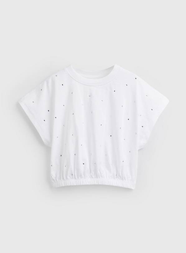 White Studded Tie Hem T-Shirt 12 years