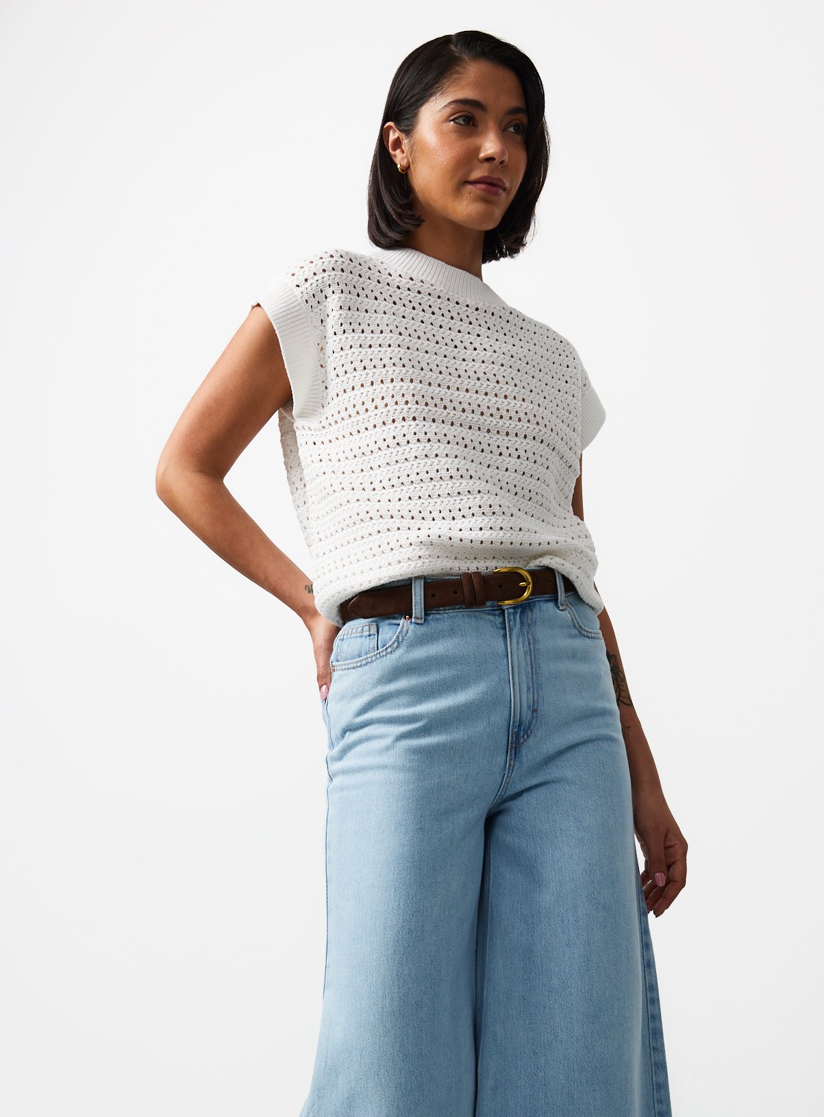 Buy White Airtex Cotton Crochet Style Knitted Tank Top L
