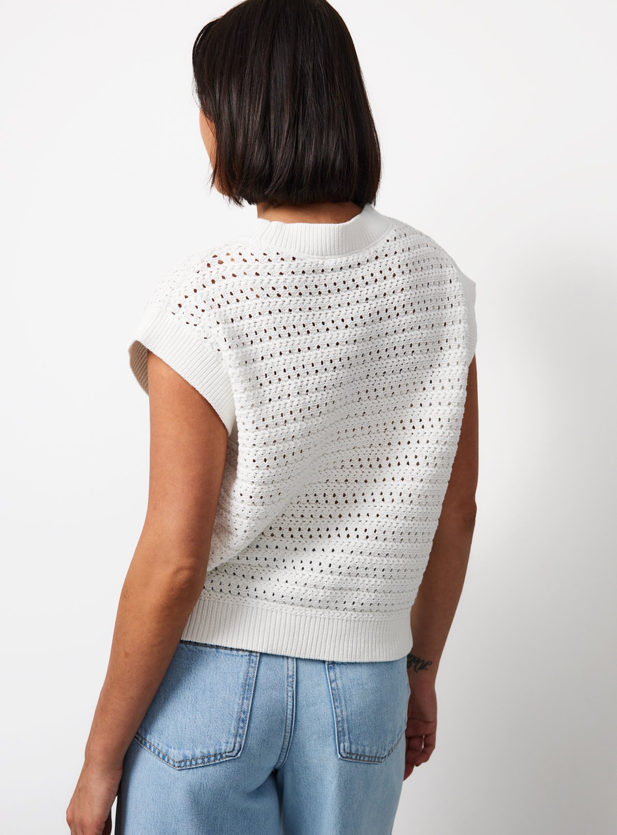 Buy White Airtex Cotton Crochet Style Knitted Tank Top L