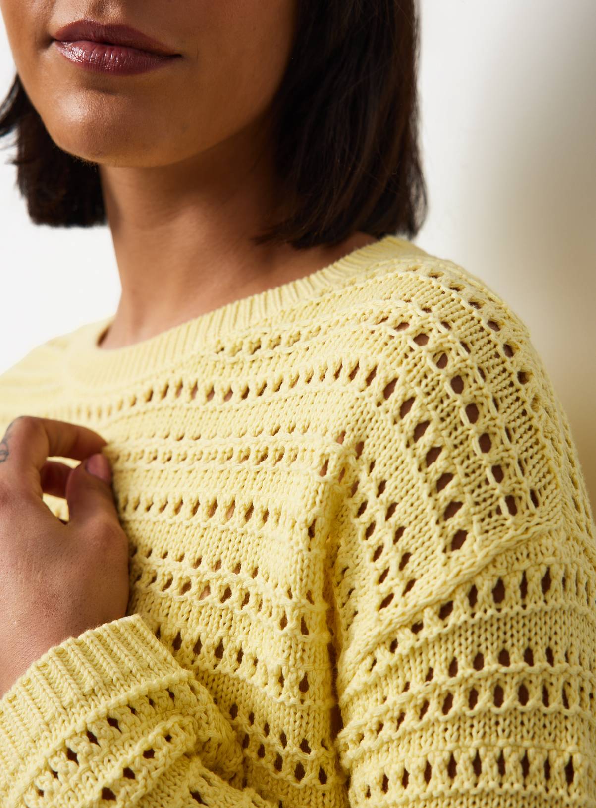 Yellow Airtex Cotton Crochet Knit Jumper M - Image 3