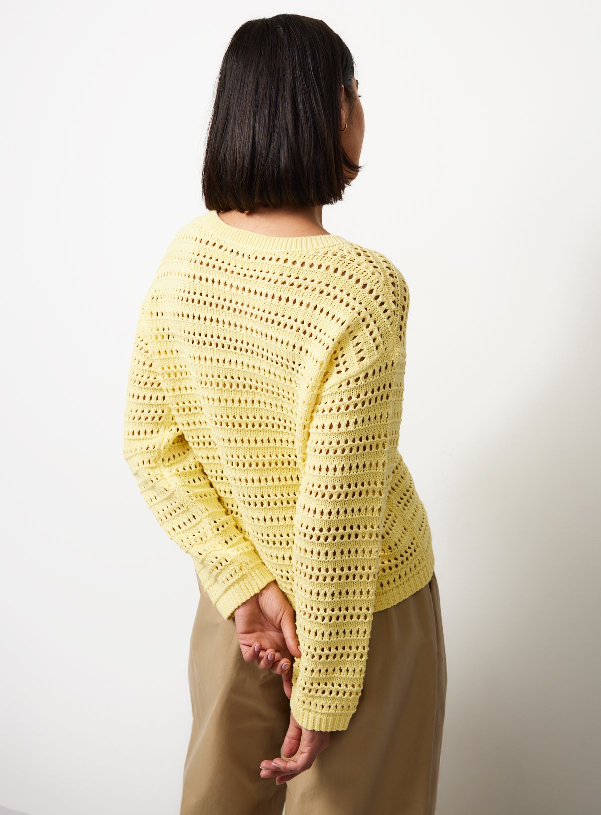 Yellow Airtex Cotton Crochet Knit Jumper M - Image 4 thumbnail