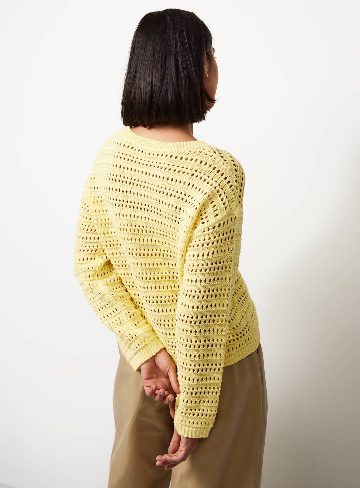Yellow Airtex Cotton Crochet Knit Jumper M - Image 4