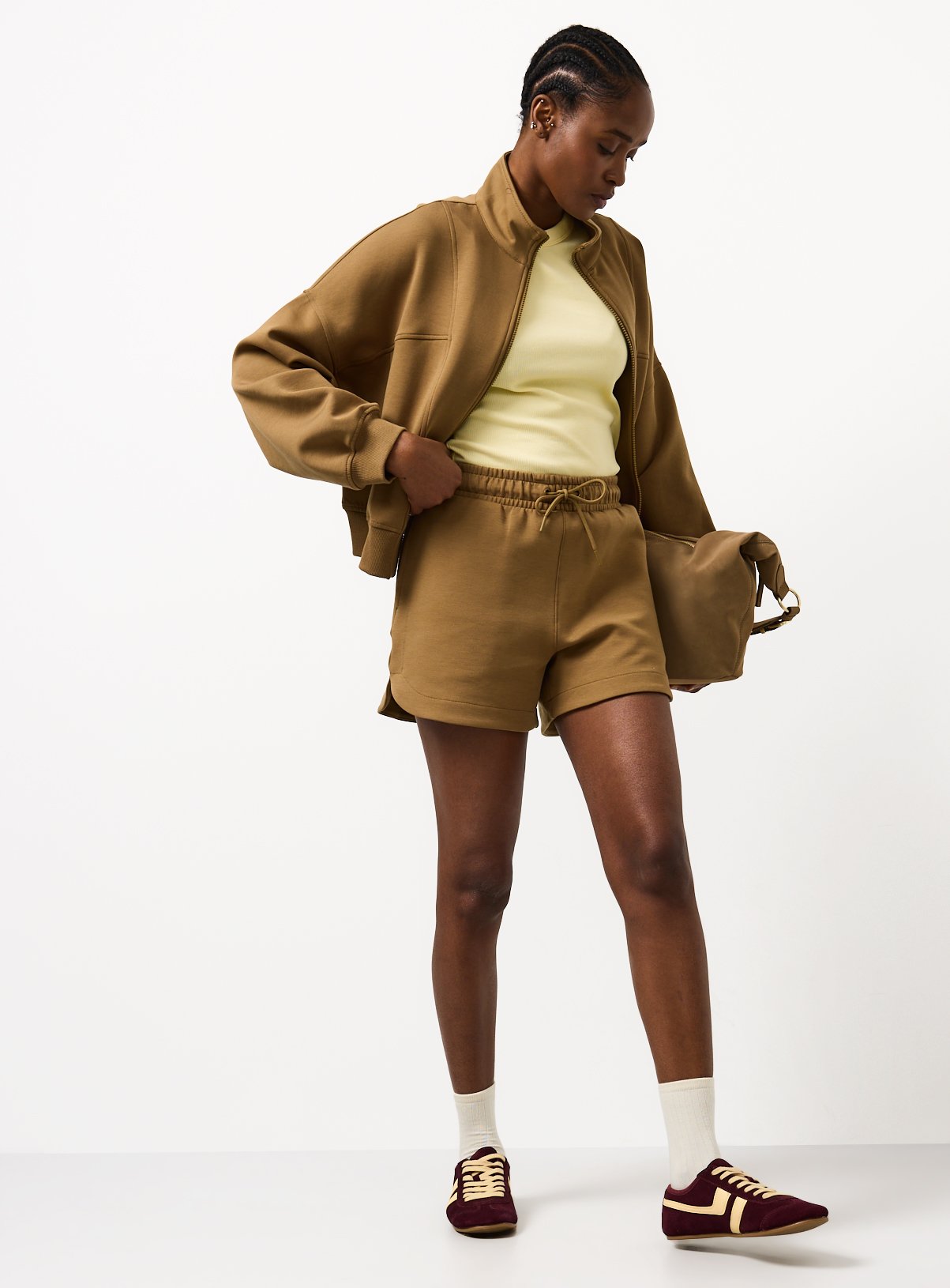 Tan Curved Hem Scuba Shorts M - Image 2 thumbnail