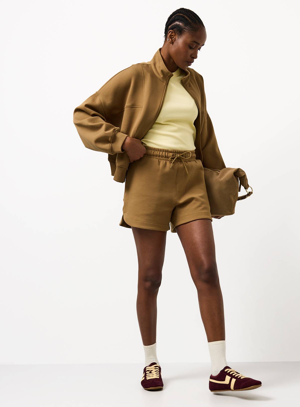 Tan Curved Hem Scuba Shorts M - Image 2
