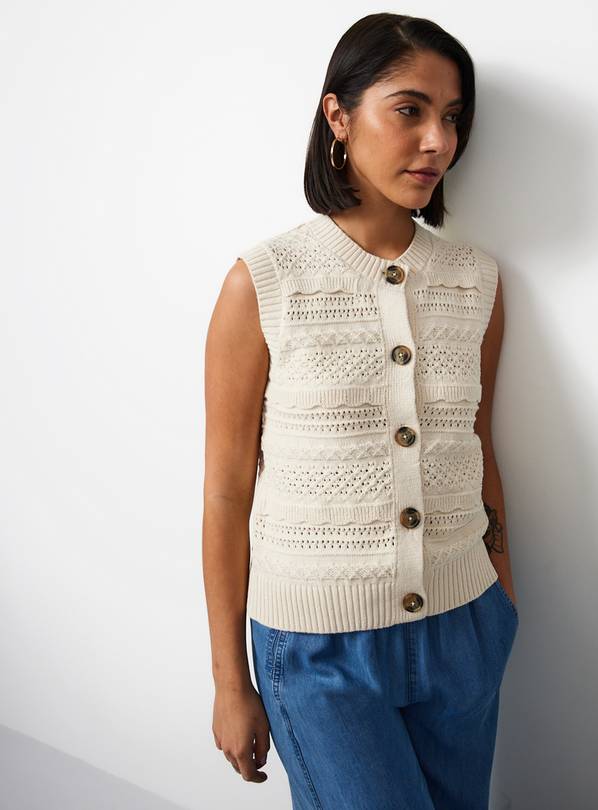 Neutral Scallop Stitch Pointelle Waistcoat M