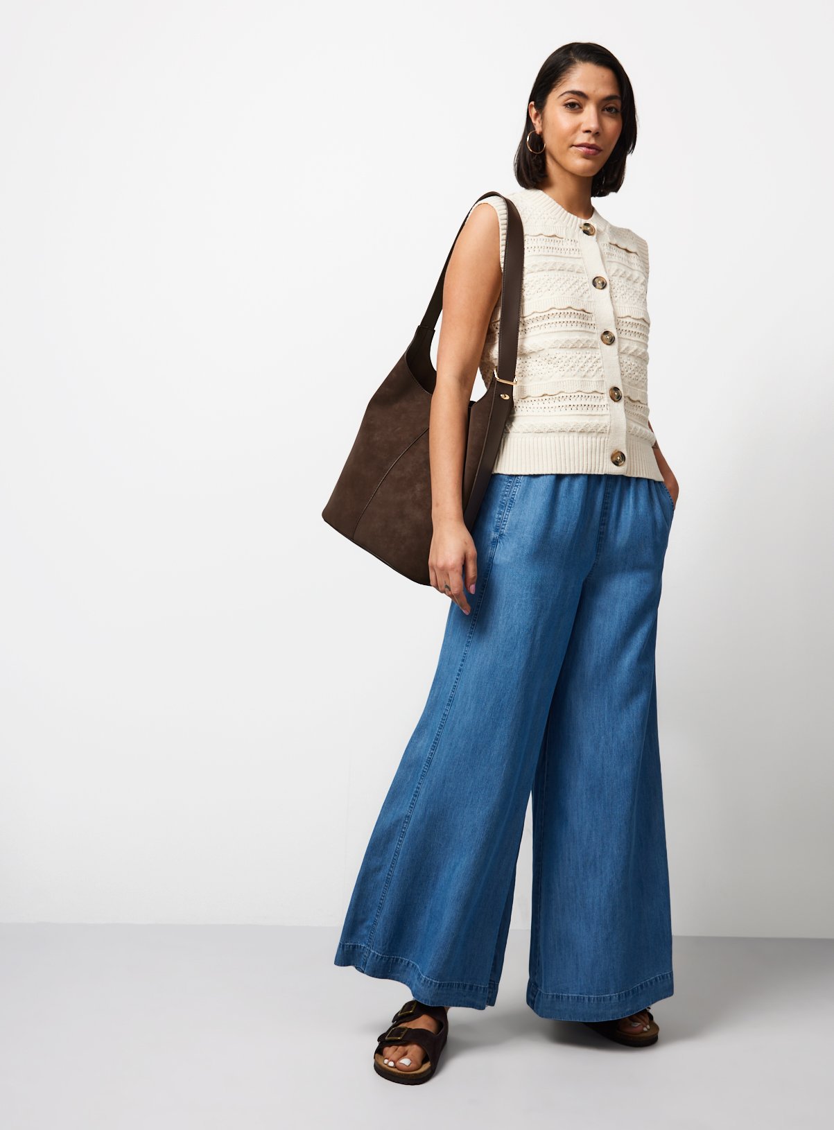 Neutral Scallop Stitch Pointelle Waistcoat L - Image 2 thumbnail