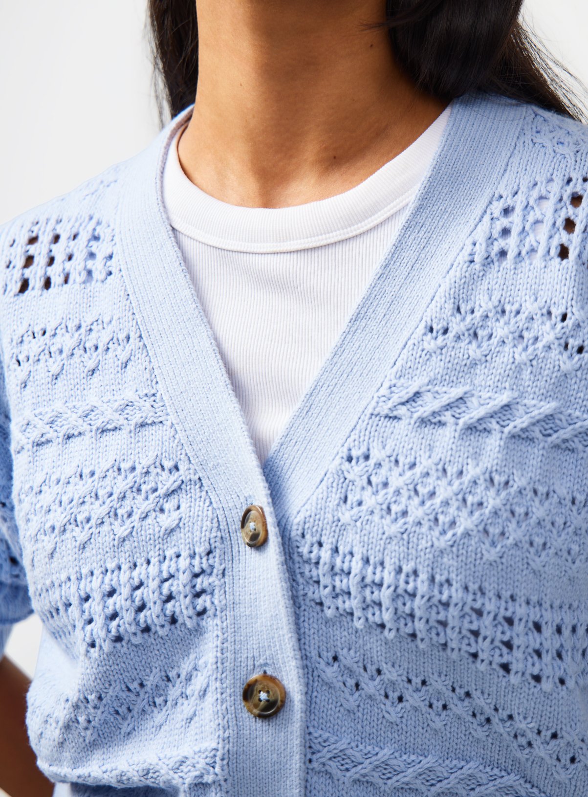 Blue V Neck Pointelle Cardigan M - Image 3 thumbnail