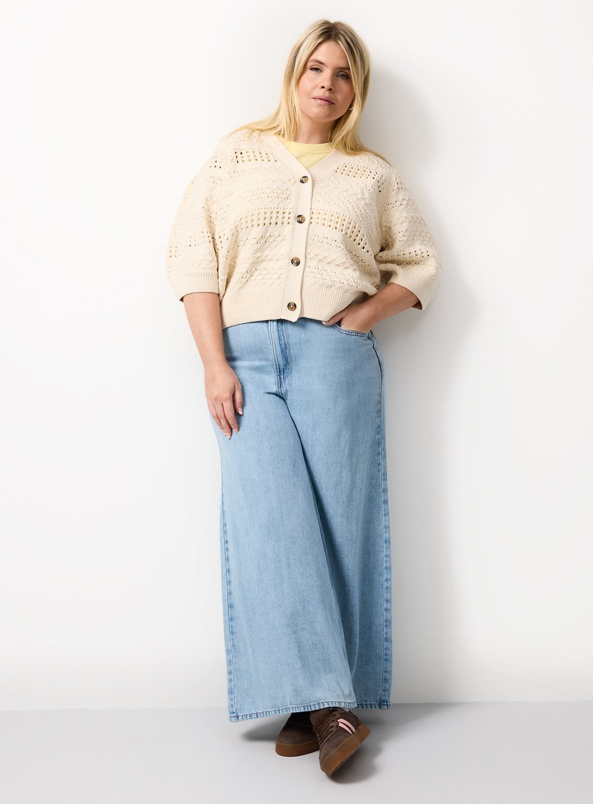 Neutral V Neck Pointelle Cardigan XL - Image 2 thumbnail