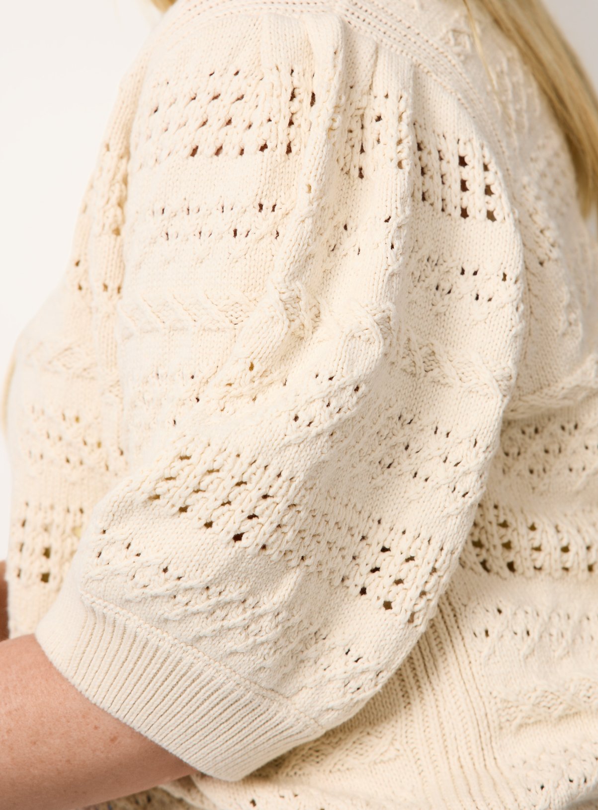 Neutral V Neck Pointelle Cardigan XL - Image 3 thumbnail