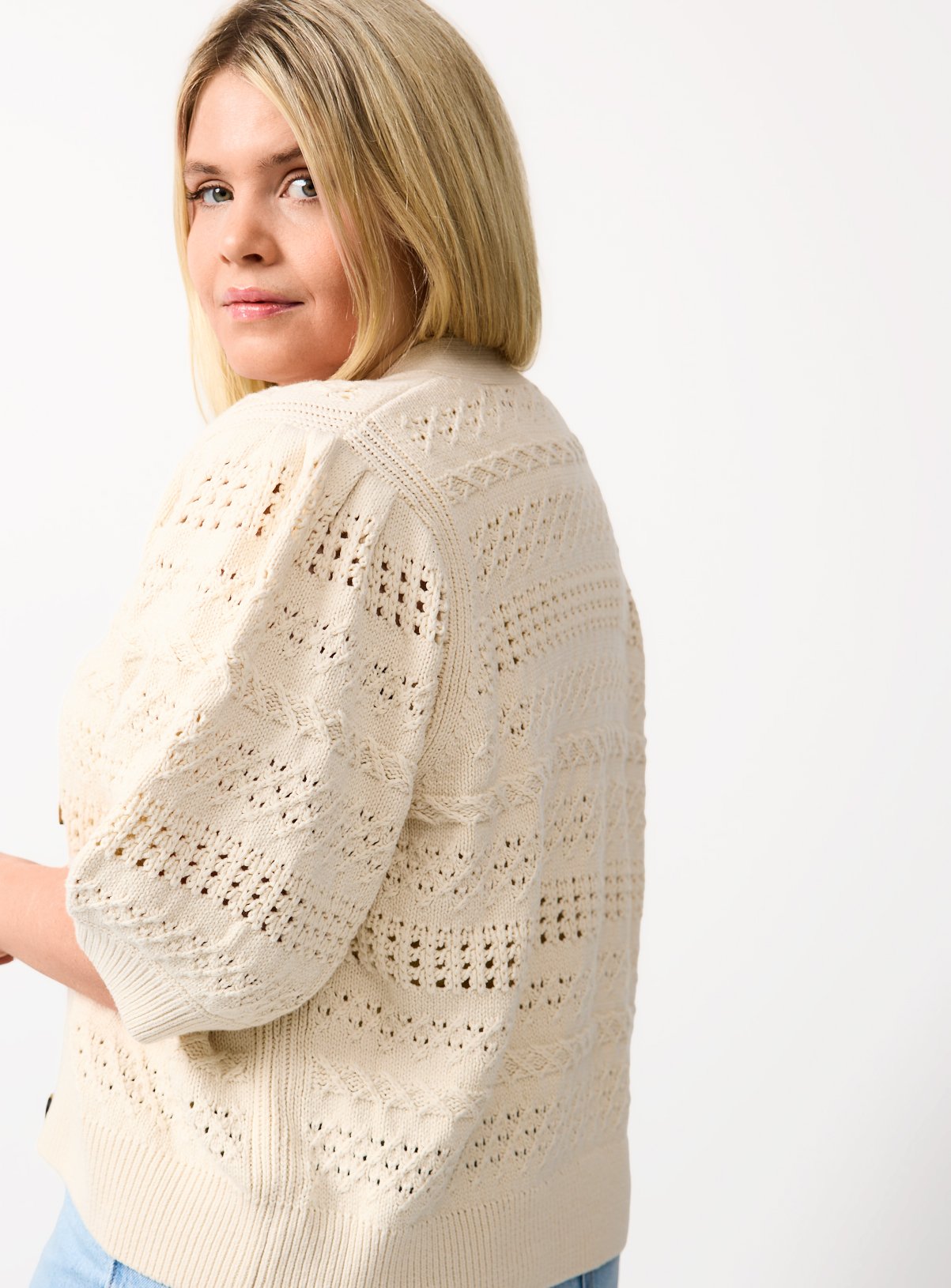 Neutral V Neck Pointelle Cardigan XL - Image 4 thumbnail