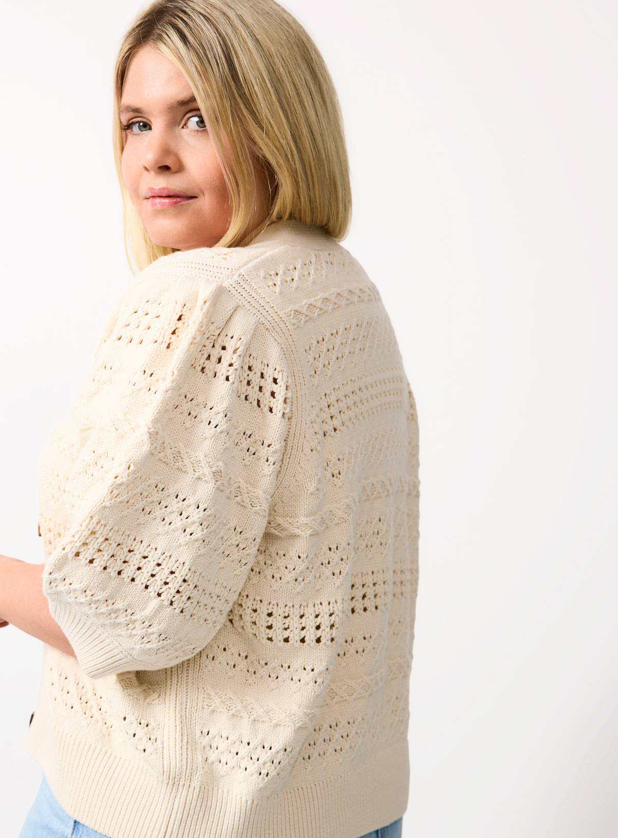 Neutral V Neck Pointelle Cardigan XL - Image 4