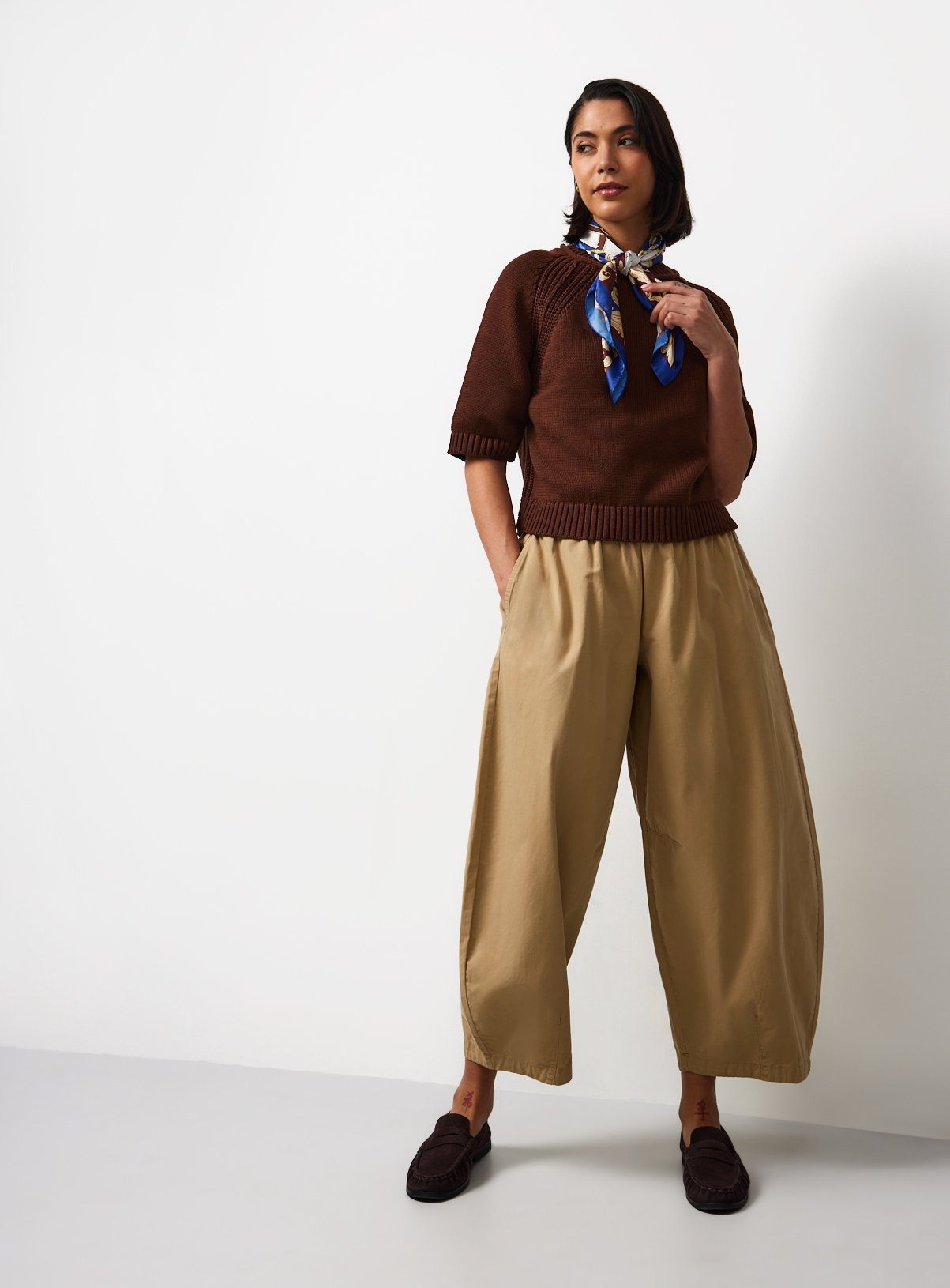 Brown Boxy Fit Knitted T-Shirt XS - Image 2 thumbnail