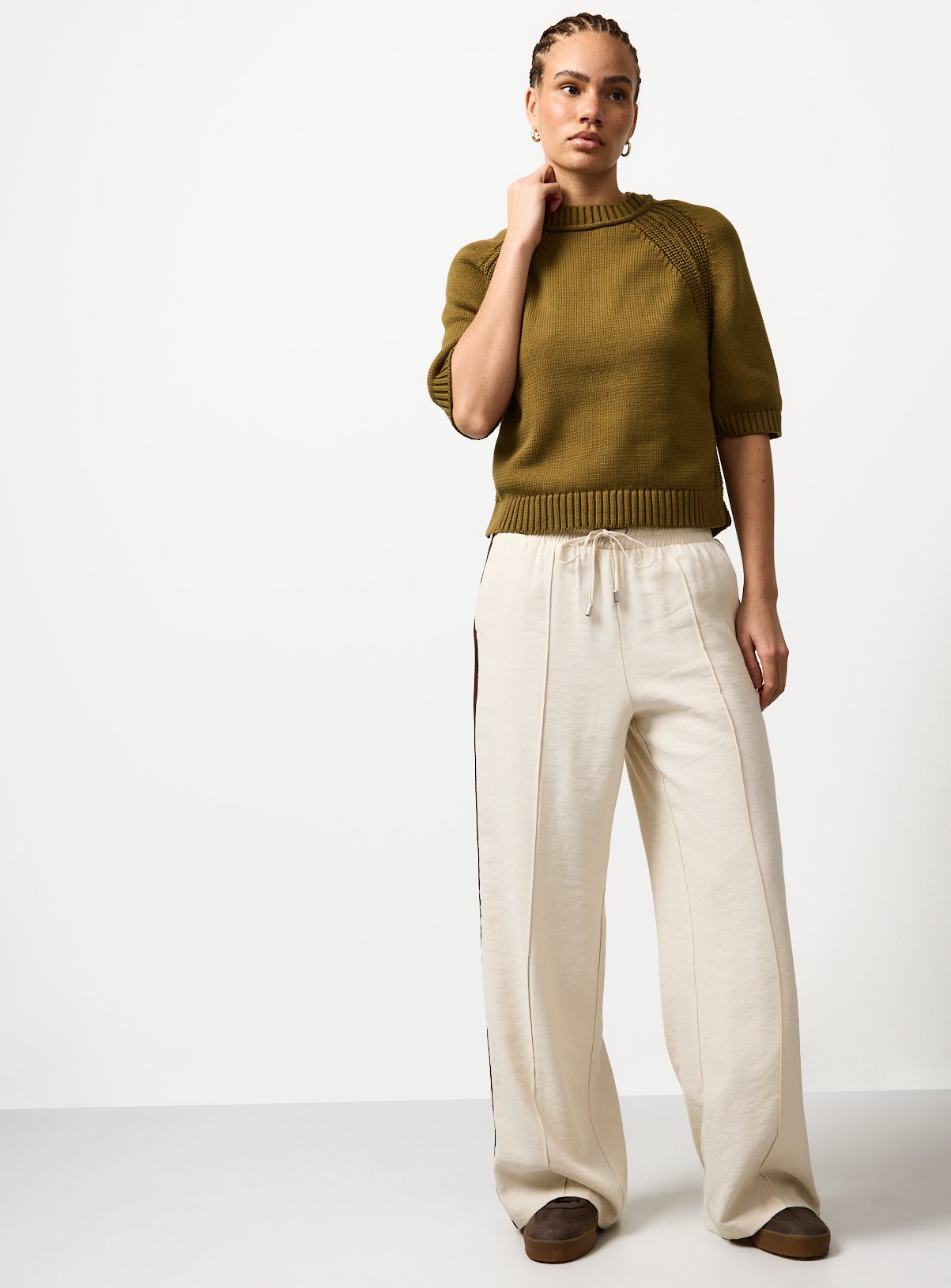 Khaki Boxy Fit Knitted T-Shirt M - Image 2 thumbnail