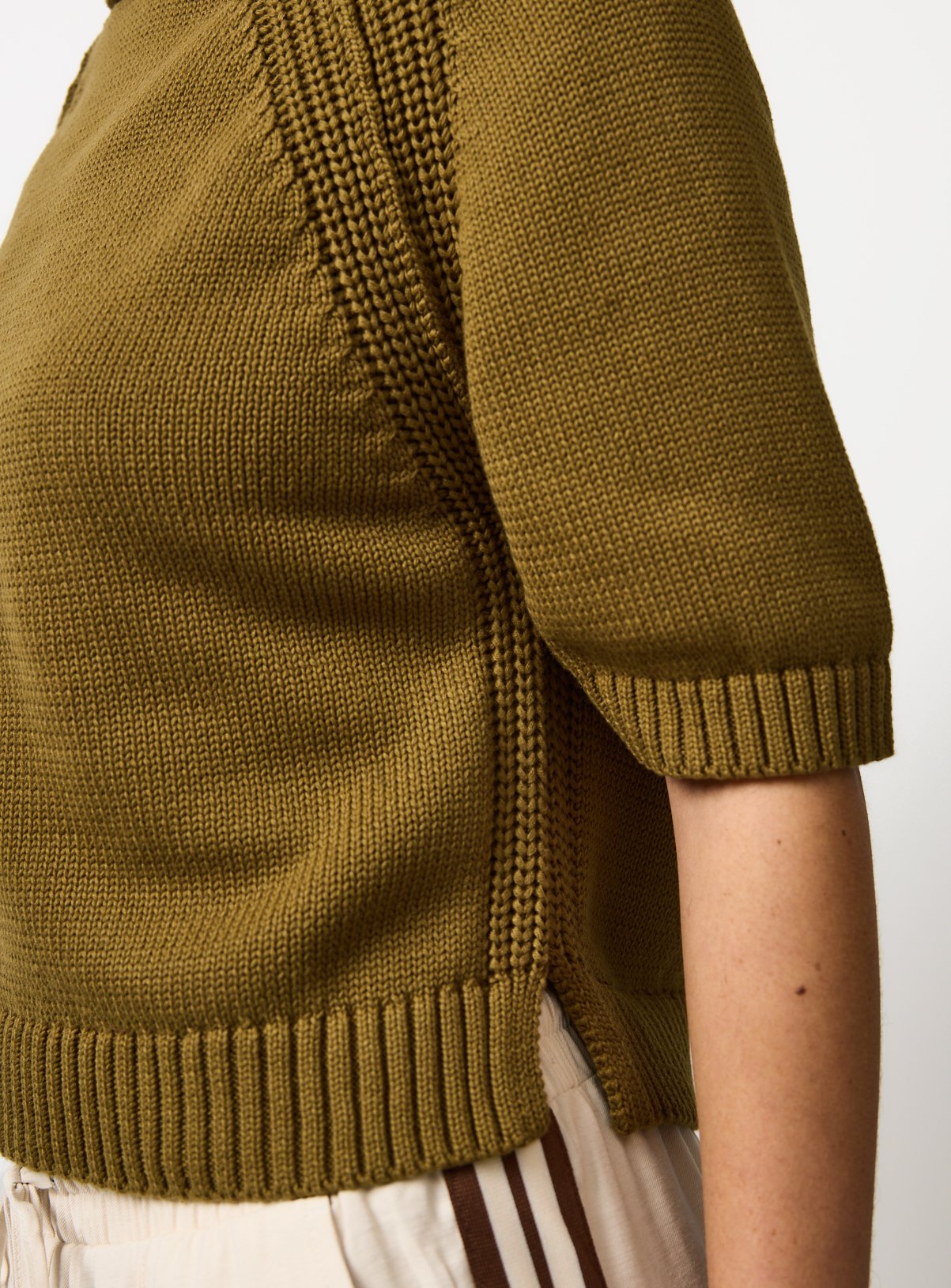 Khaki Boxy Fit Knitted T-Shirt M - Image 3 thumbnail