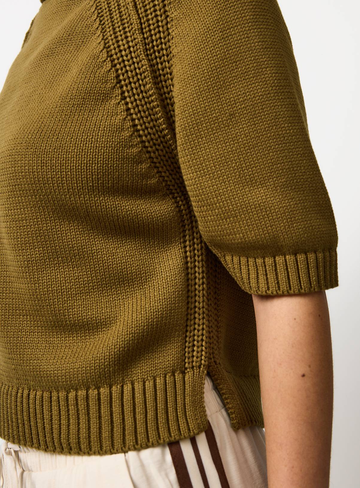Khaki Boxy Fit Knitted T-Shirt M - Image 3