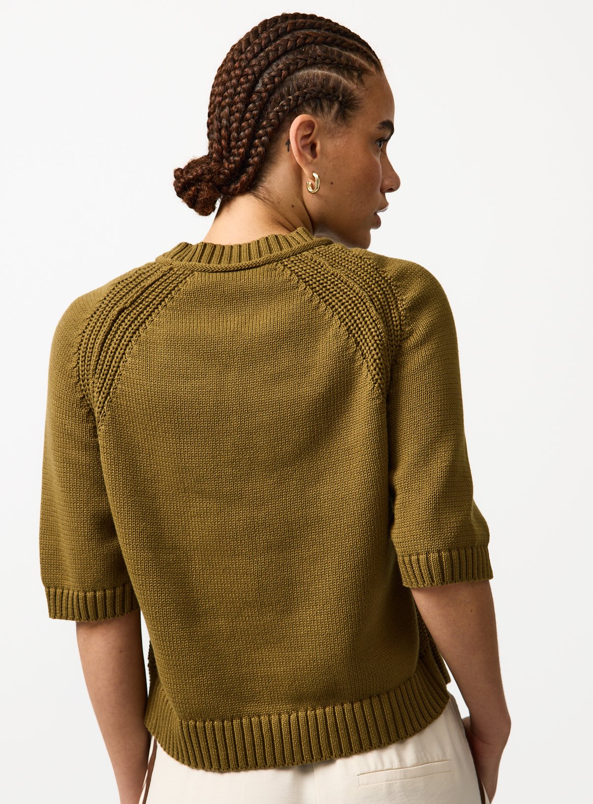 Khaki Boxy Fit Knitted T-Shirt M - Image 4 thumbnail