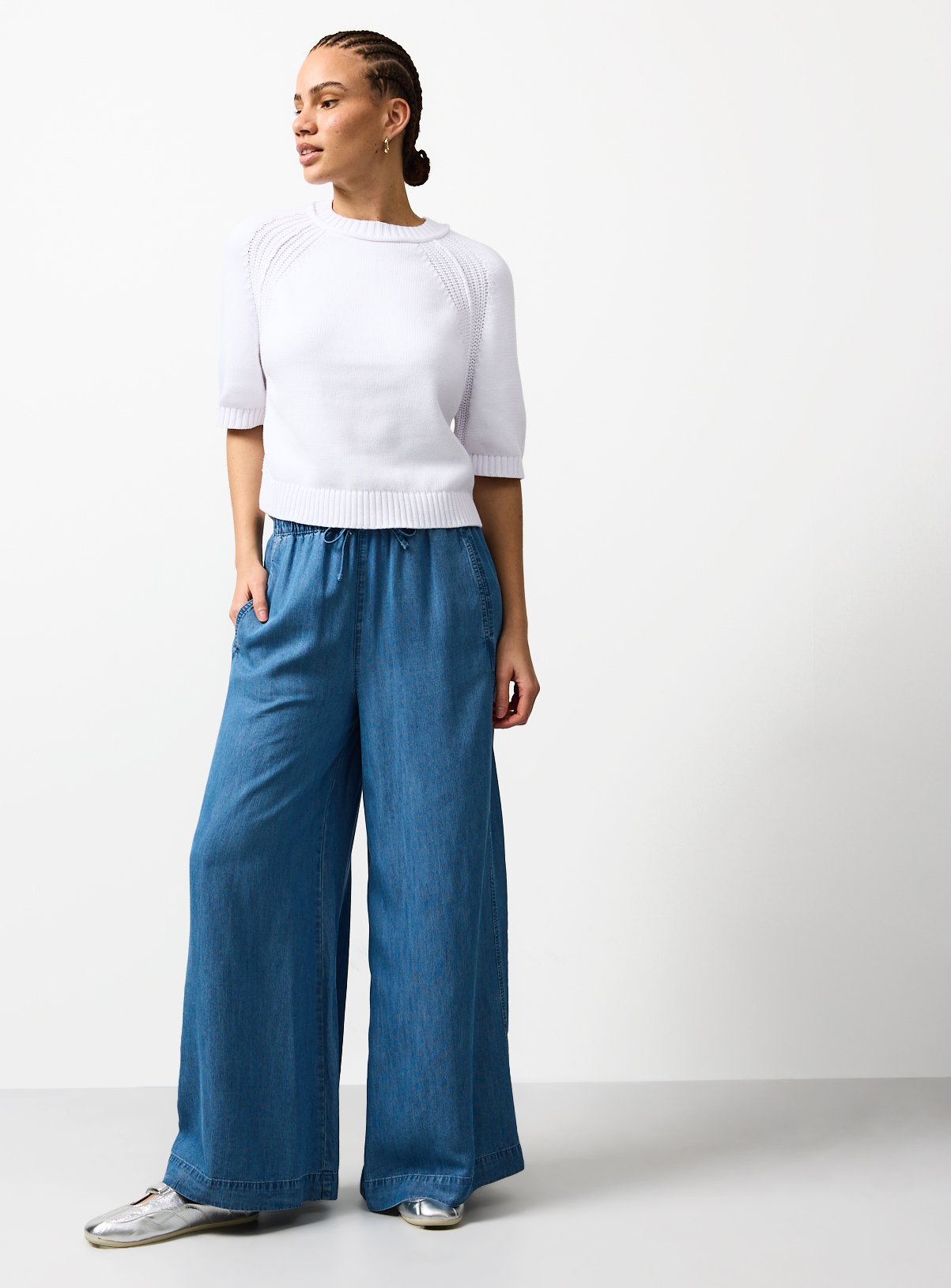 White Boxy Fit Knitted T-Shirt M - Image 2 thumbnail