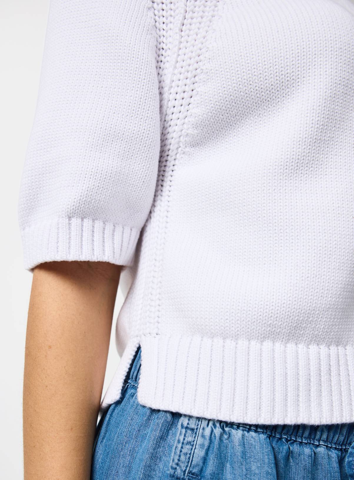 White Boxy Fit Knitted T-Shirt M - Image 3