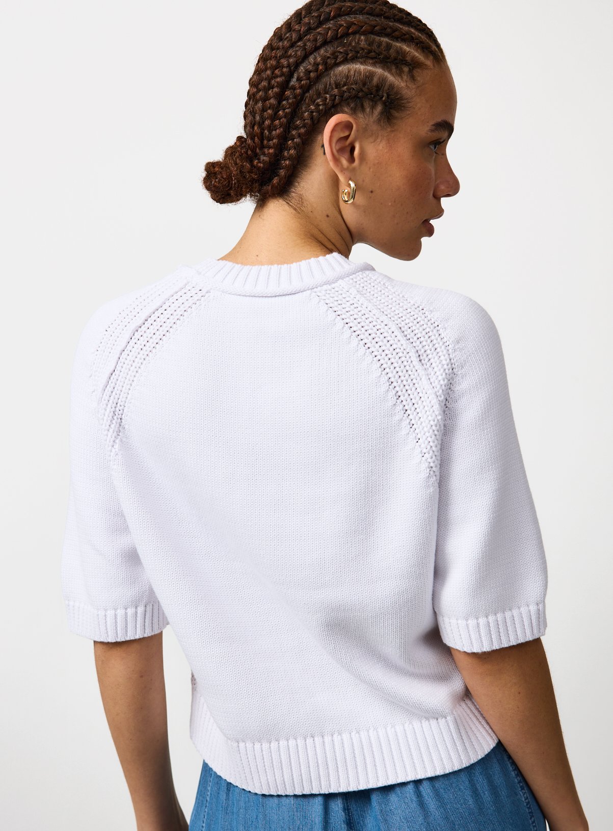 White Boxy Fit Knitted T-Shirt M - Image 4 thumbnail