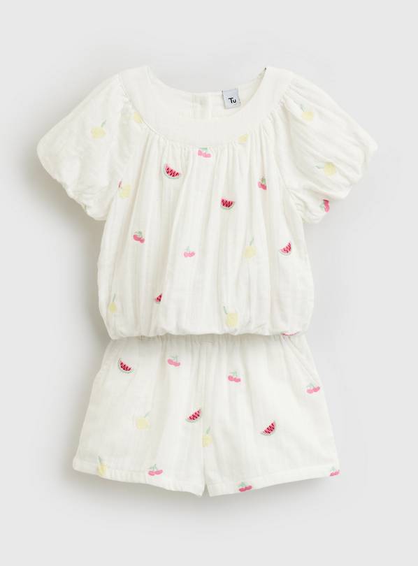 White Fruit Print Bubble Hem Top & Shorts Set 4-5 years