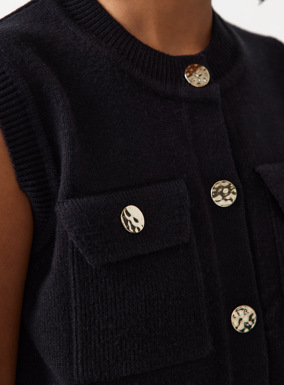 Black Gold Button Utility Knitted Waistcoat XS - Image 3 thumbnail