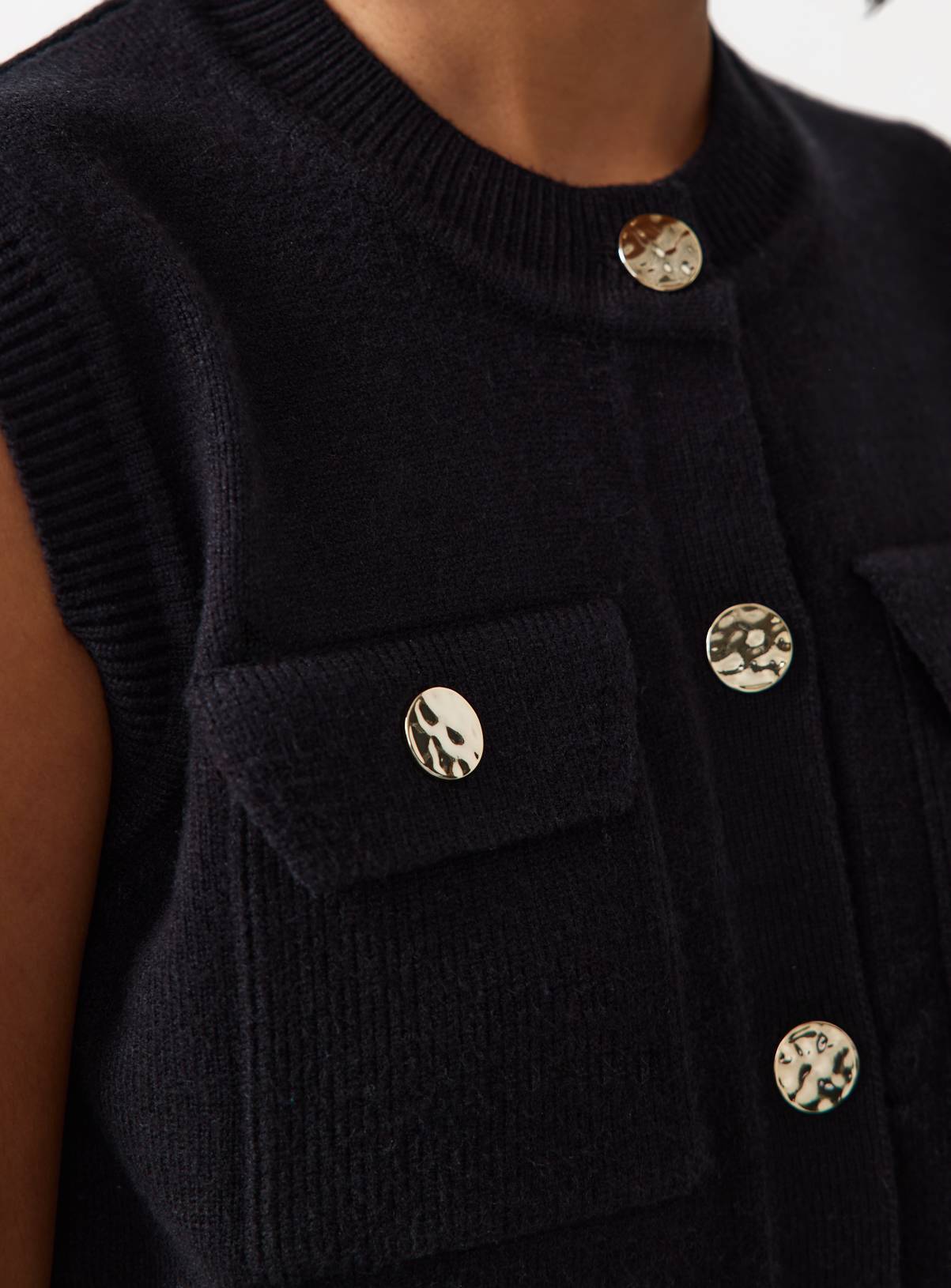 Black Gold Button Utility Knitted Waistcoat XS - Image 3