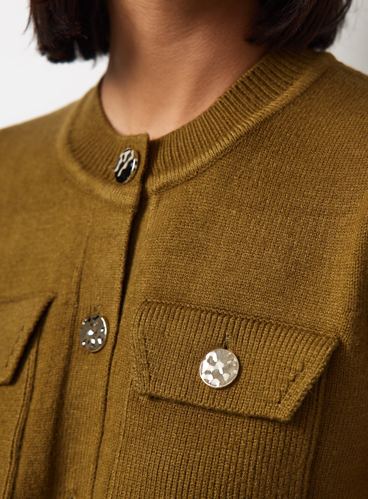 Khaki Gold Button Utility Knitted Waistcoat XL - Image 3 thumbnail