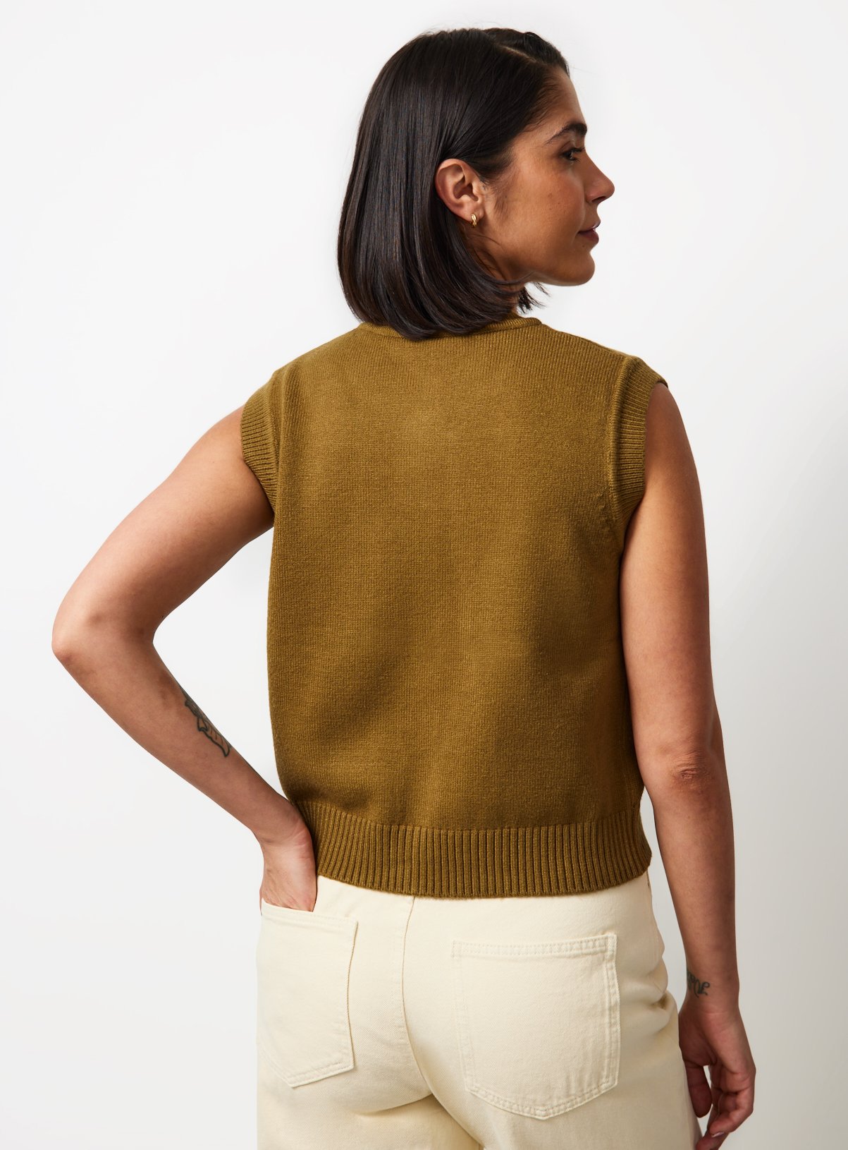 Khaki Gold Button Utility Knitted Waistcoat XL - Image 4 thumbnail