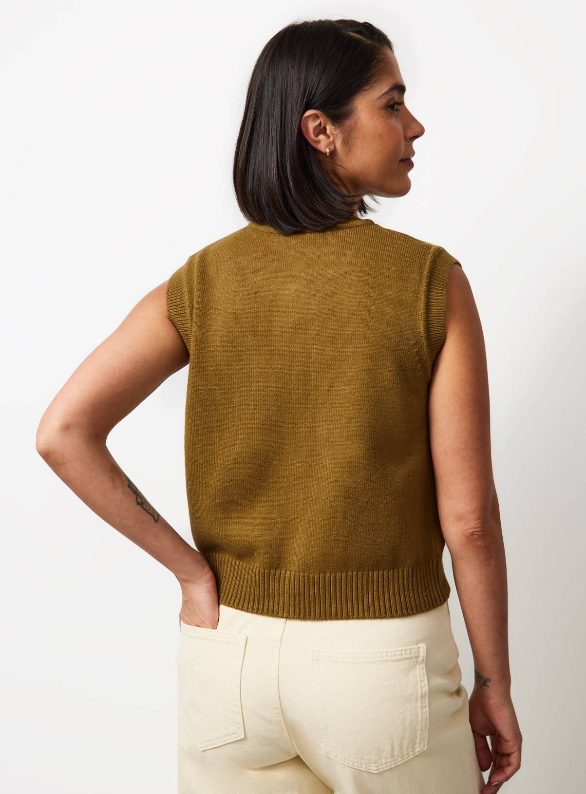 Khaki Gold Button Utility Knitted Waistcoat XL - Image 4