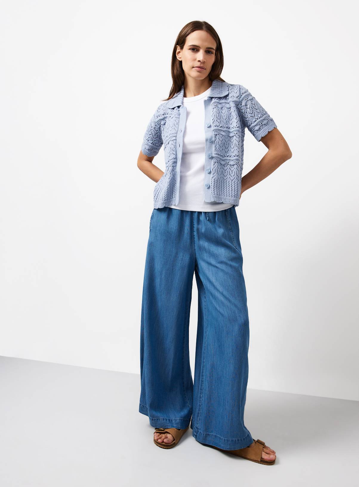 Blue Crochet Style Knitted Shirt M - Image 2