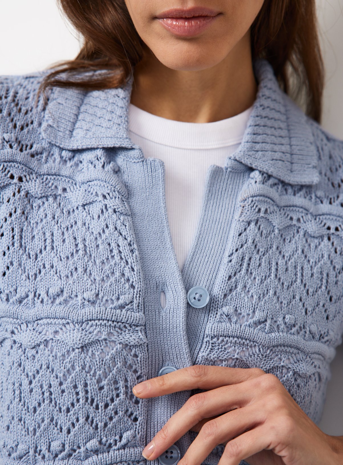 Blue Crochet Style Knitted Shirt M - Image 3 thumbnail
