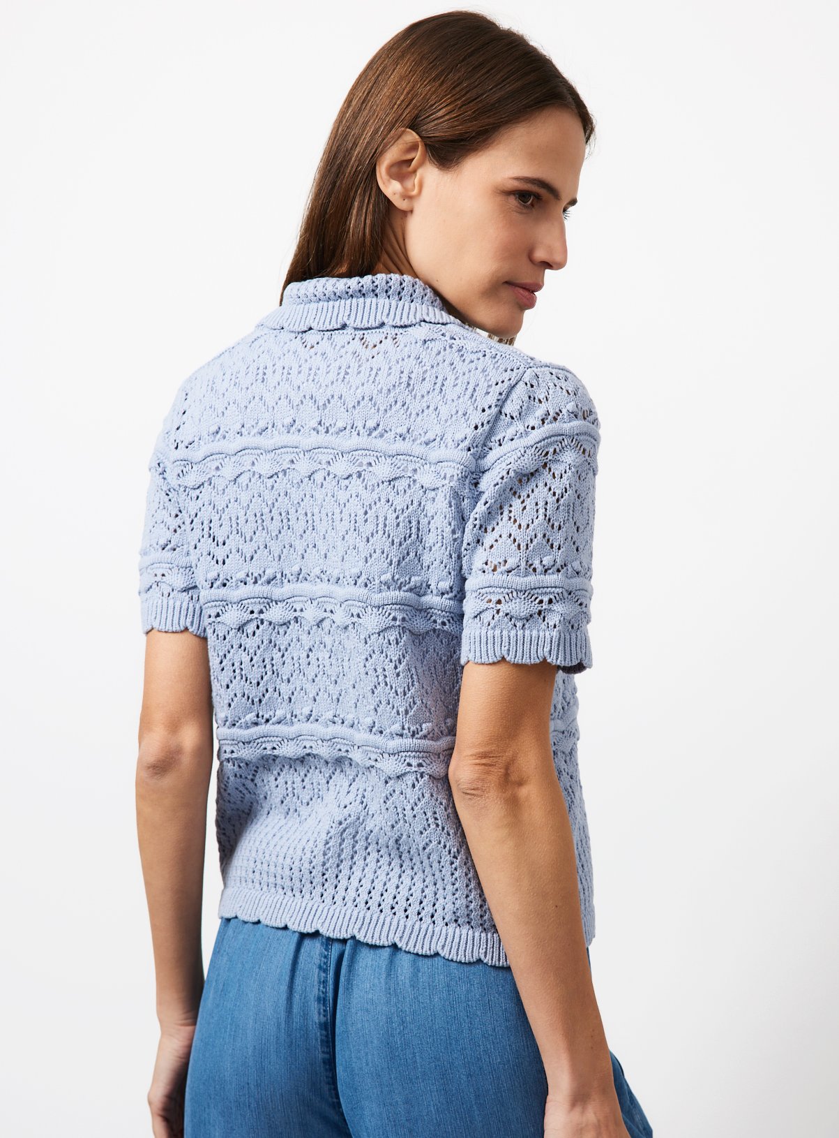 Blue Crochet Style Knitted Shirt M - Image 4 thumbnail
