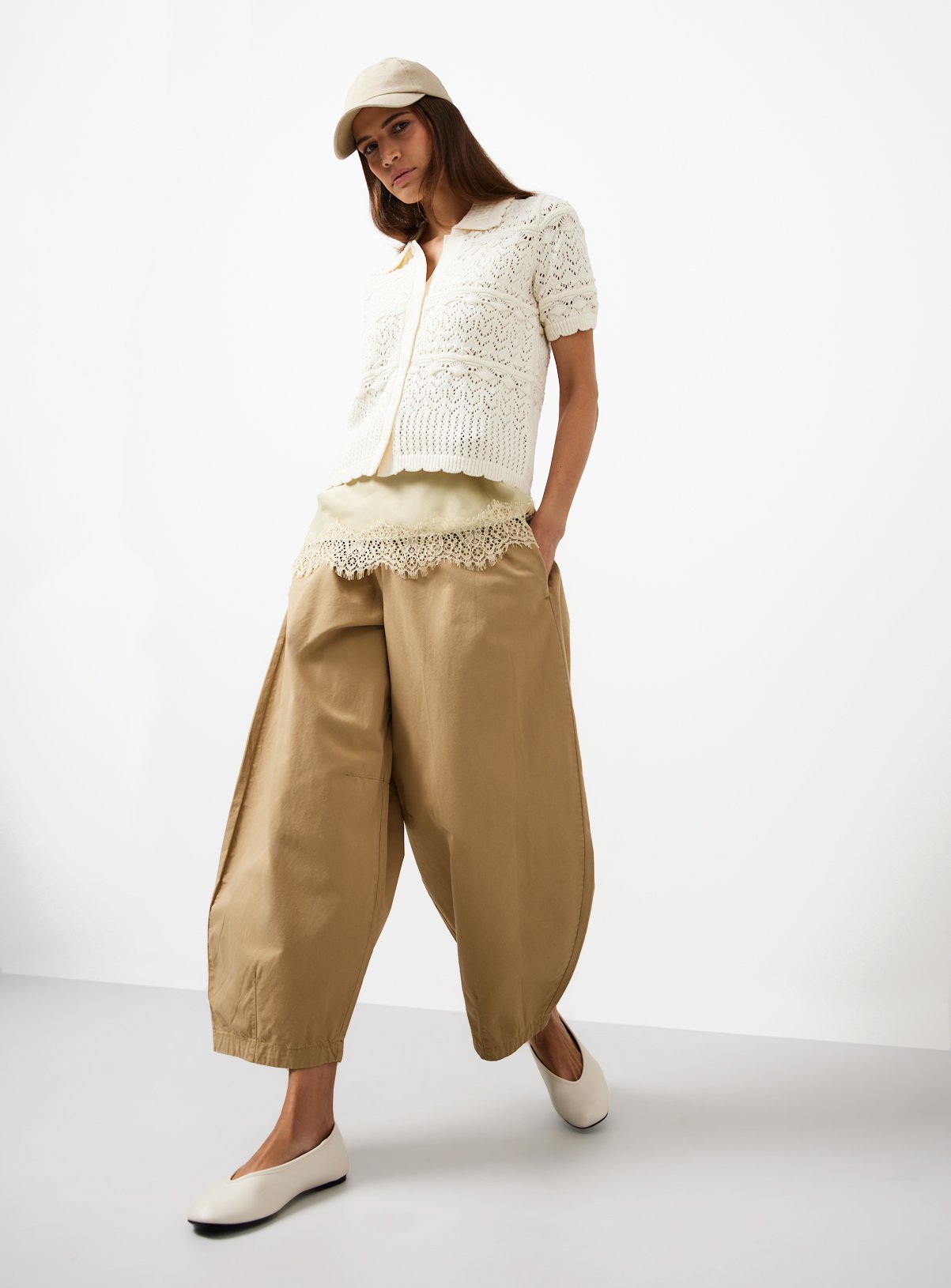 Cream Crochet Style Knitted Shirt XS - Image 2 thumbnail