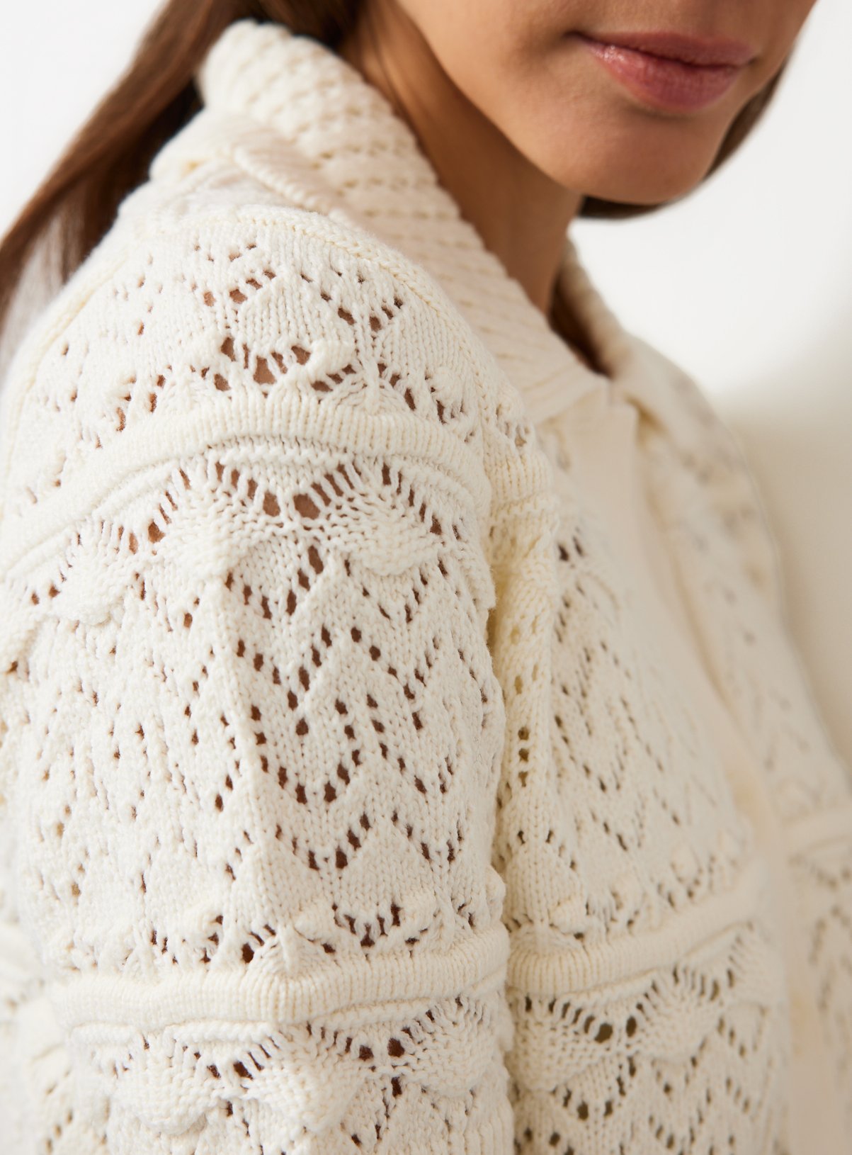 Cream Crochet Style Knitted Shirt XS - Image 3 thumbnail