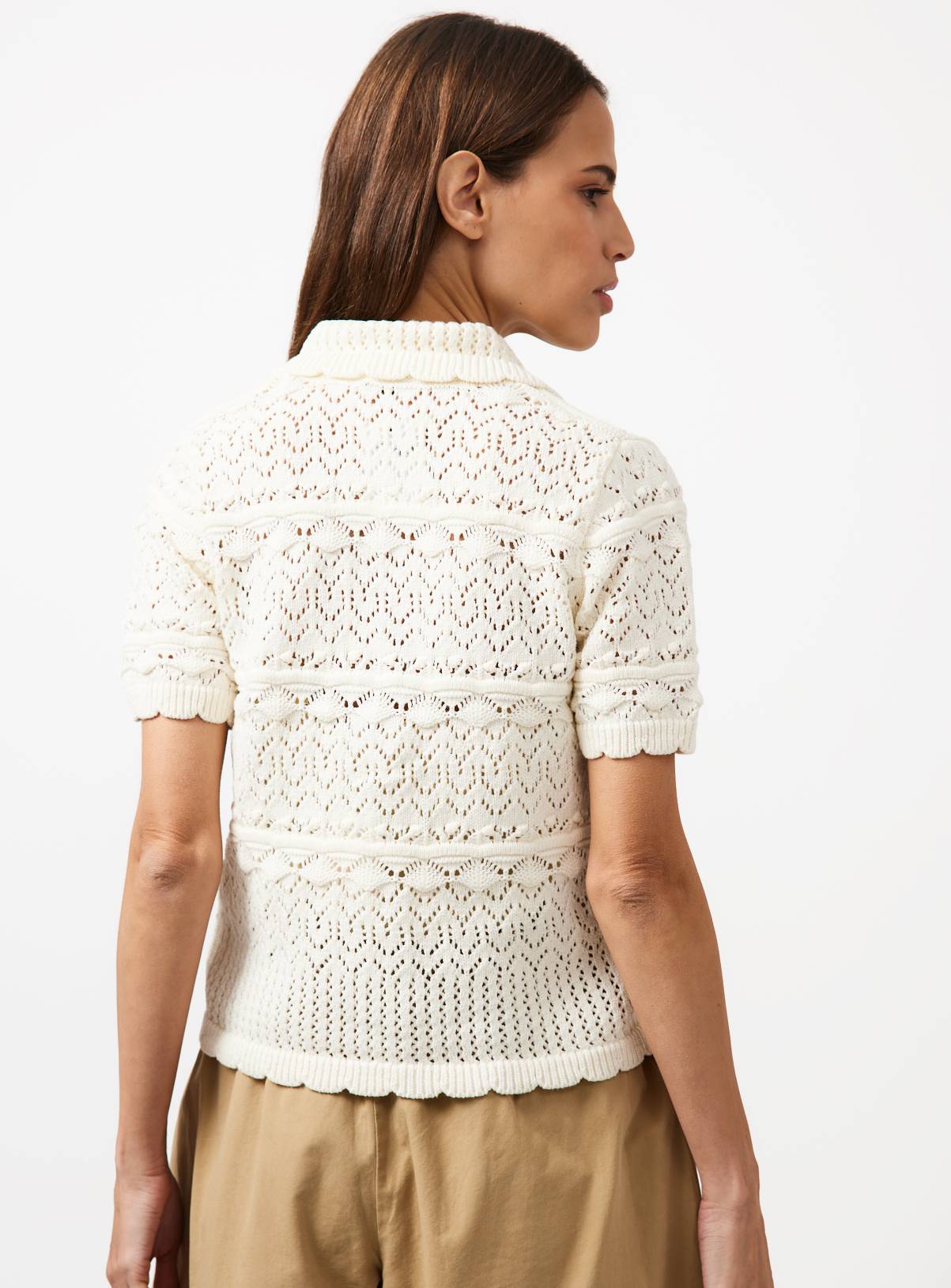 Cream Crochet Style Knitted Shirt XS - Image 4