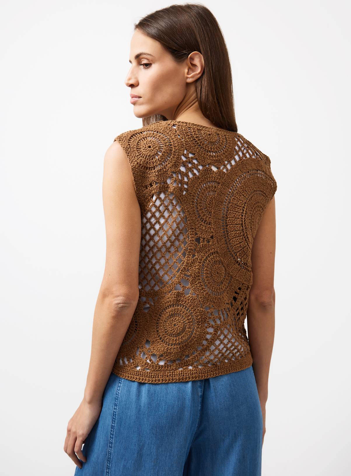 Tan Crochet Circle Detail Vest Top S - Image 4