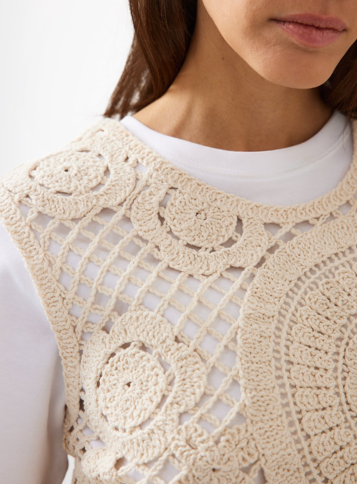 Neutral Crochet Circle Detail Vest Top L - Image 3 thumbnail