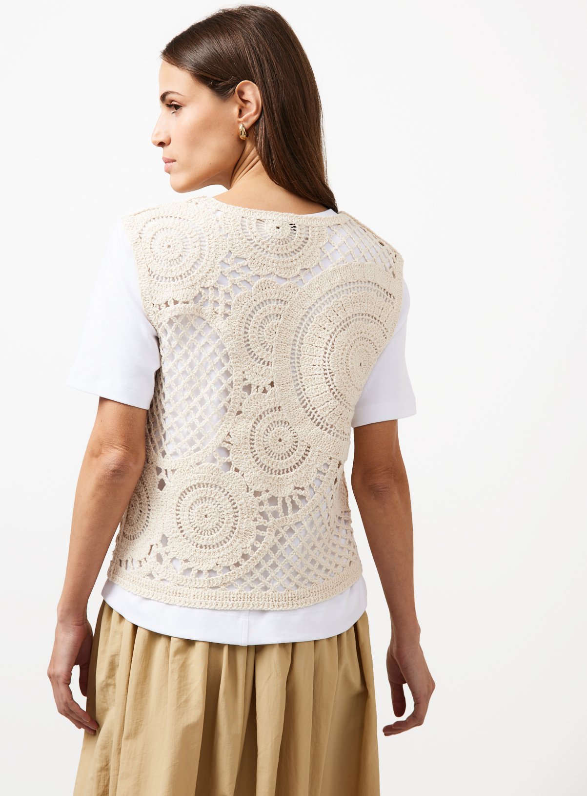 Neutral Crochet Circle Detail Vest Top L - Image 4 thumbnail