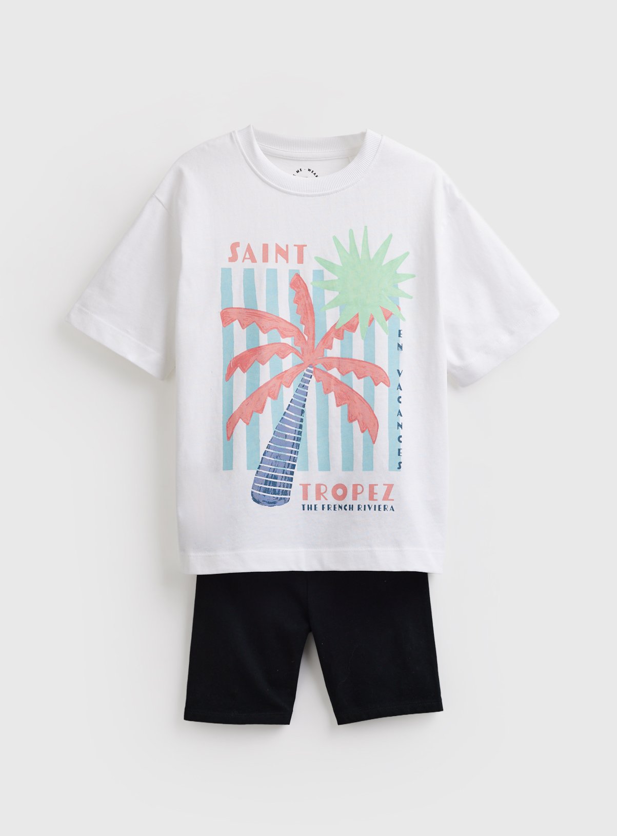 White Saint Tropez Graphic T-Shirt & Shorts Set 5 years - Image 1 thumbnail