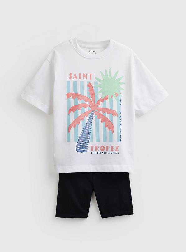 White Saint Tropez Graphic T-Shirt & Shorts Set 8 years