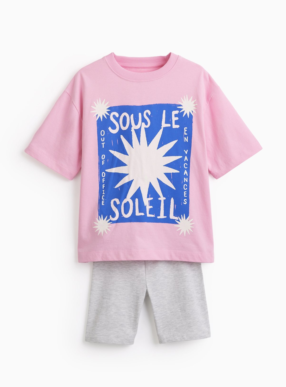 Pink Sous Le Soleil Graphic T-Shirt & Shorts Set 11 years - Image 1 thumbnail