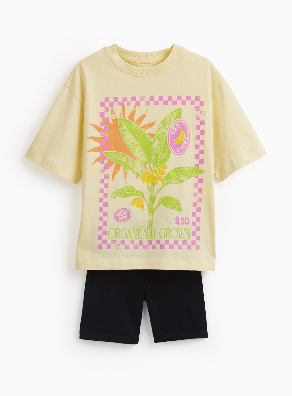 Yellow Floral Graphic T-Shirt & Shorts Set 11 years - Image 1 thumbnail