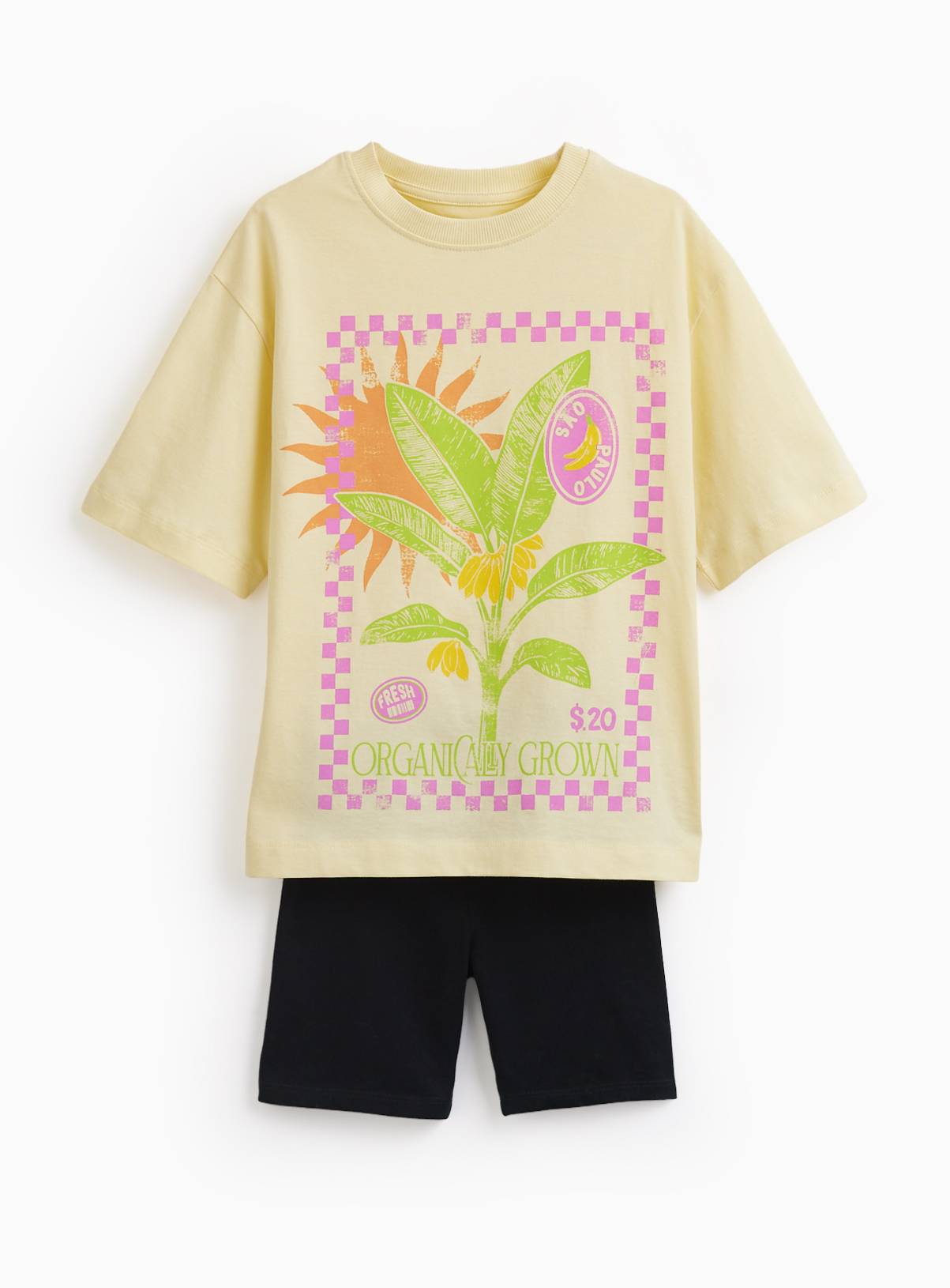 Yellow Floral Graphic T-Shirt & Shorts Set 11 years - Image 1