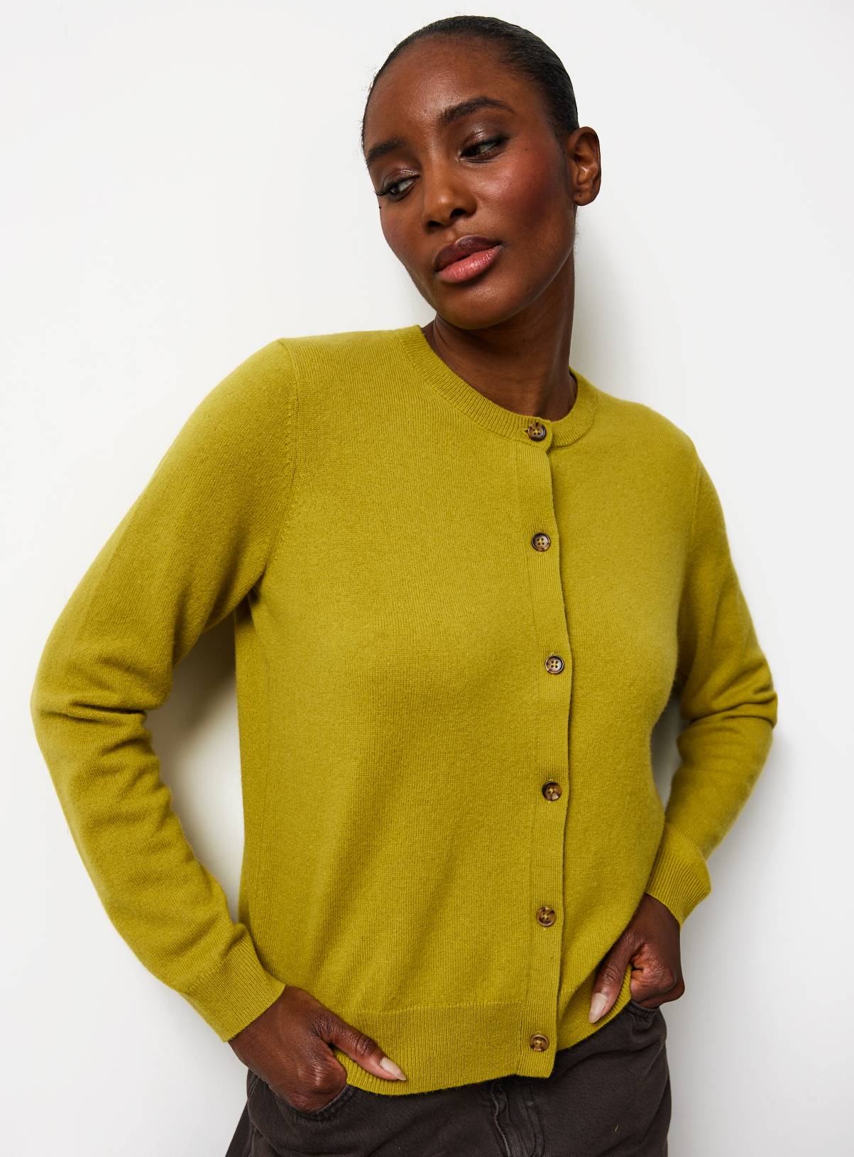 Green Premium Cashmere Crew Neck Cardigan 18 - Image 1