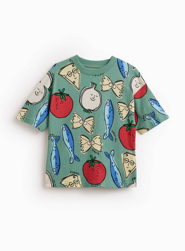 Green Food Print Sun Bleached Tee 3-4 years