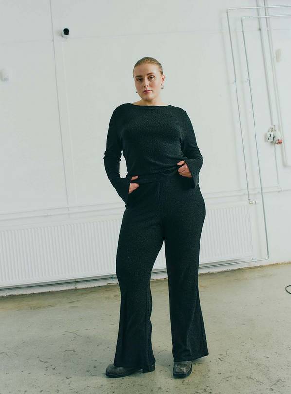 NOISY MAY Curve Flared pant in black glitter 48/UK20