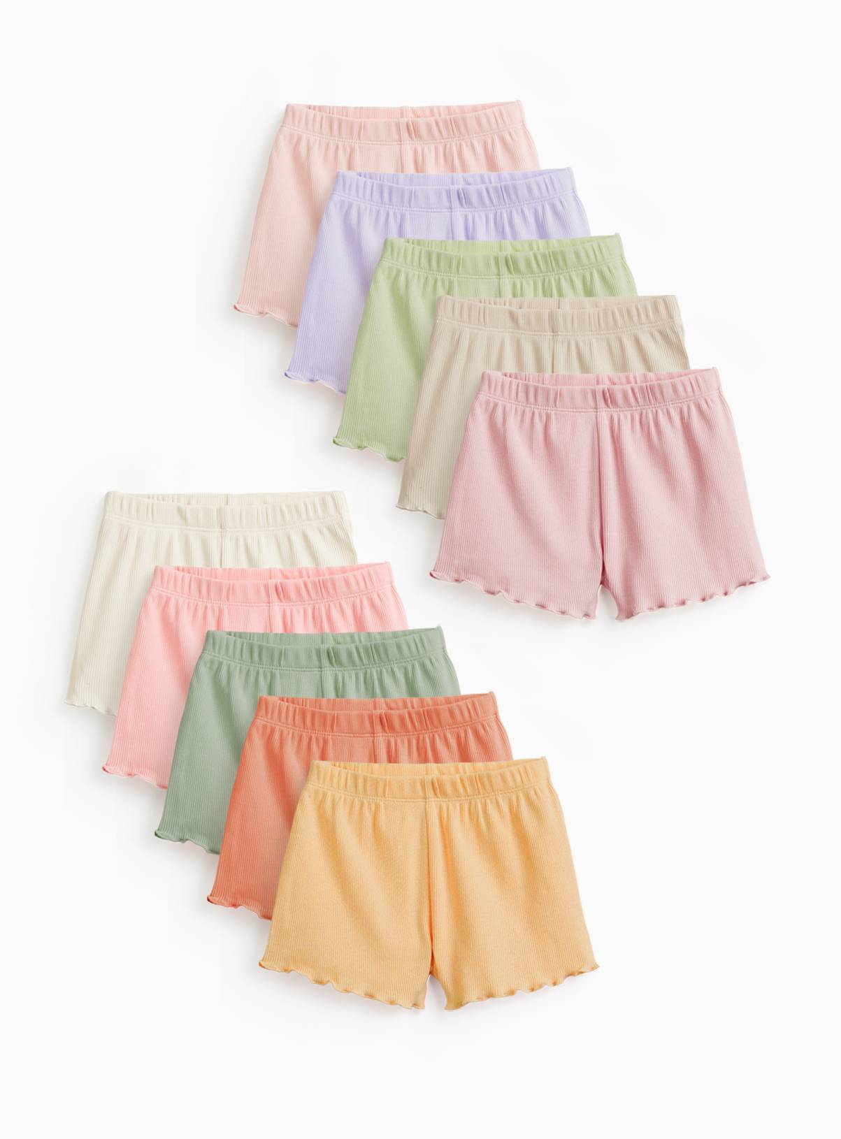 Assorted Colour Frilly Hem Shorts 10 Pack 6-9 months - Image 1