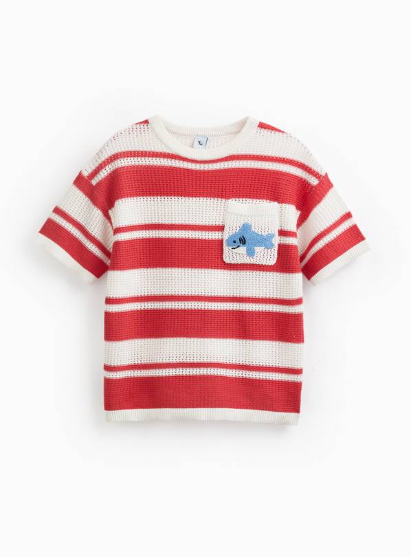 Red Stripe Knitted Shark Motif T-Shirt 1-2 years