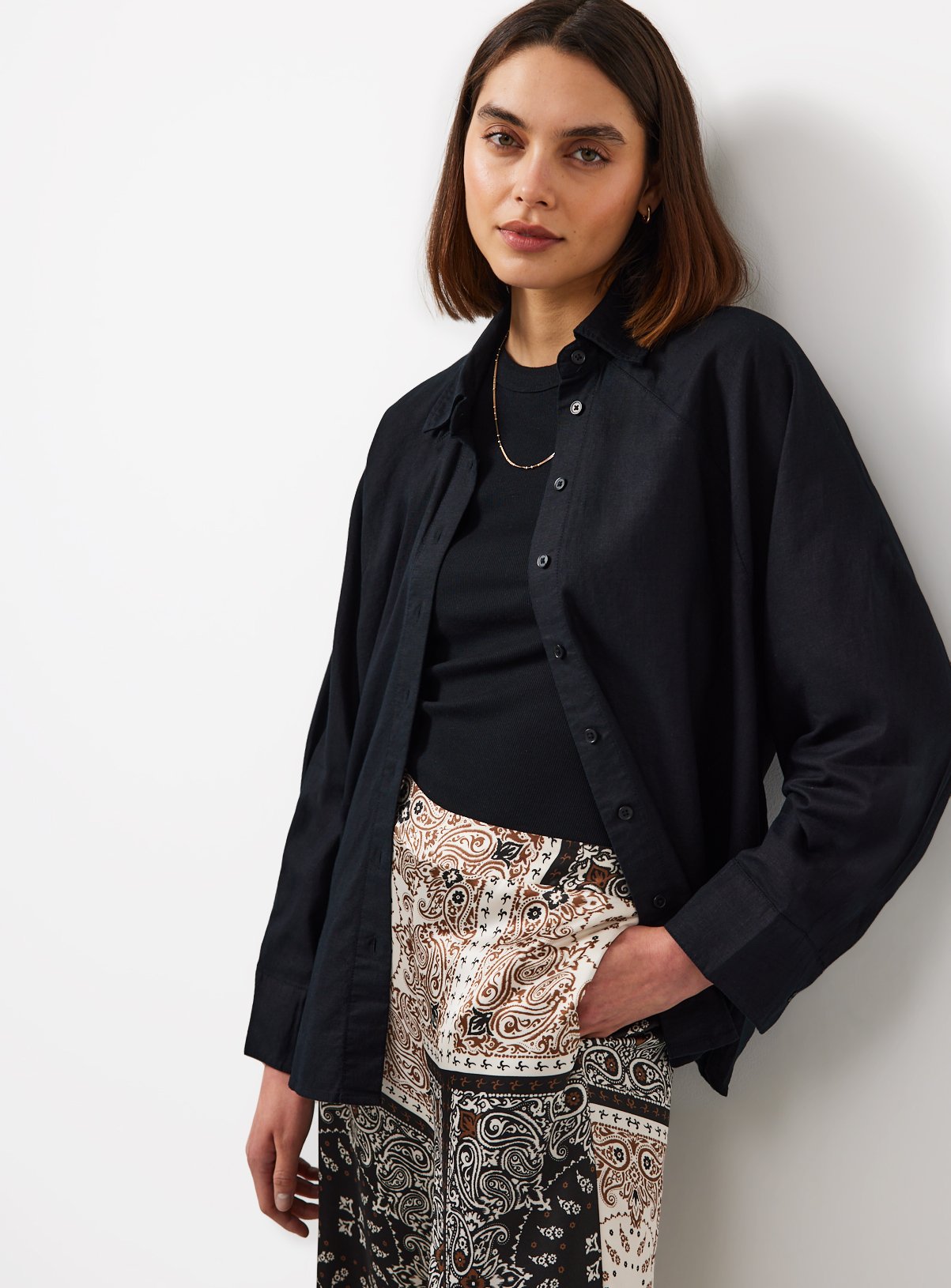 Black Linen Blend Long Sleeve Shirt 24 - Image 1 thumbnail