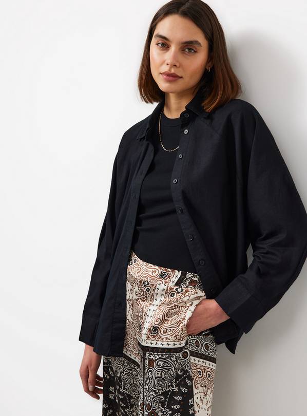 Black Linen Blend Long Sleeve Shirt 24